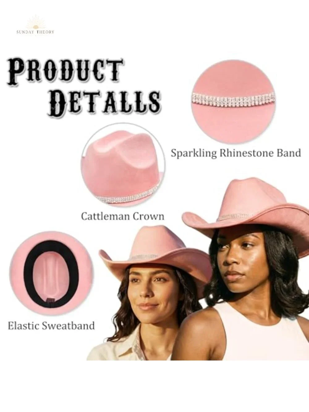 Vegan Suede Cowgirl Hat with Rhinestone Band, Shapeable Wide Brim